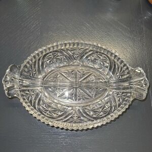 Relish Dish Stars and Bars Pressed Glass Divided Tray Vintage Platter